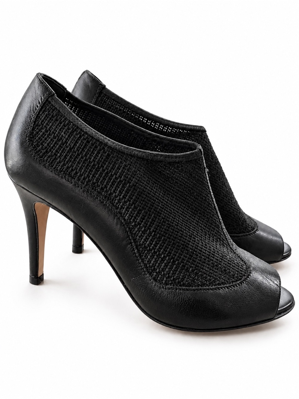 L.K. Bennett Black Leather Mesh Peep Toe Stiletto Heels EU 40